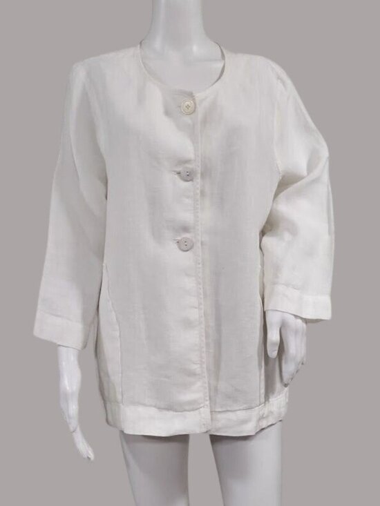 Pure Jill Jackets & Blazers - Pure Jill Linen Artsey Lagenlook Layers 100% Linen Cardigan Jacket Cream Size L